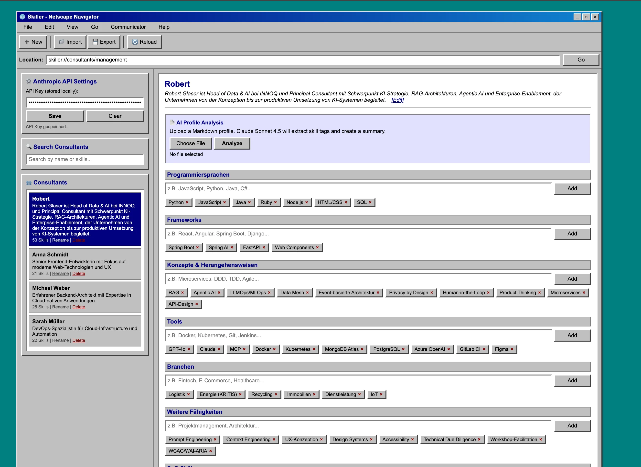 Skill-App im Netscape-Look