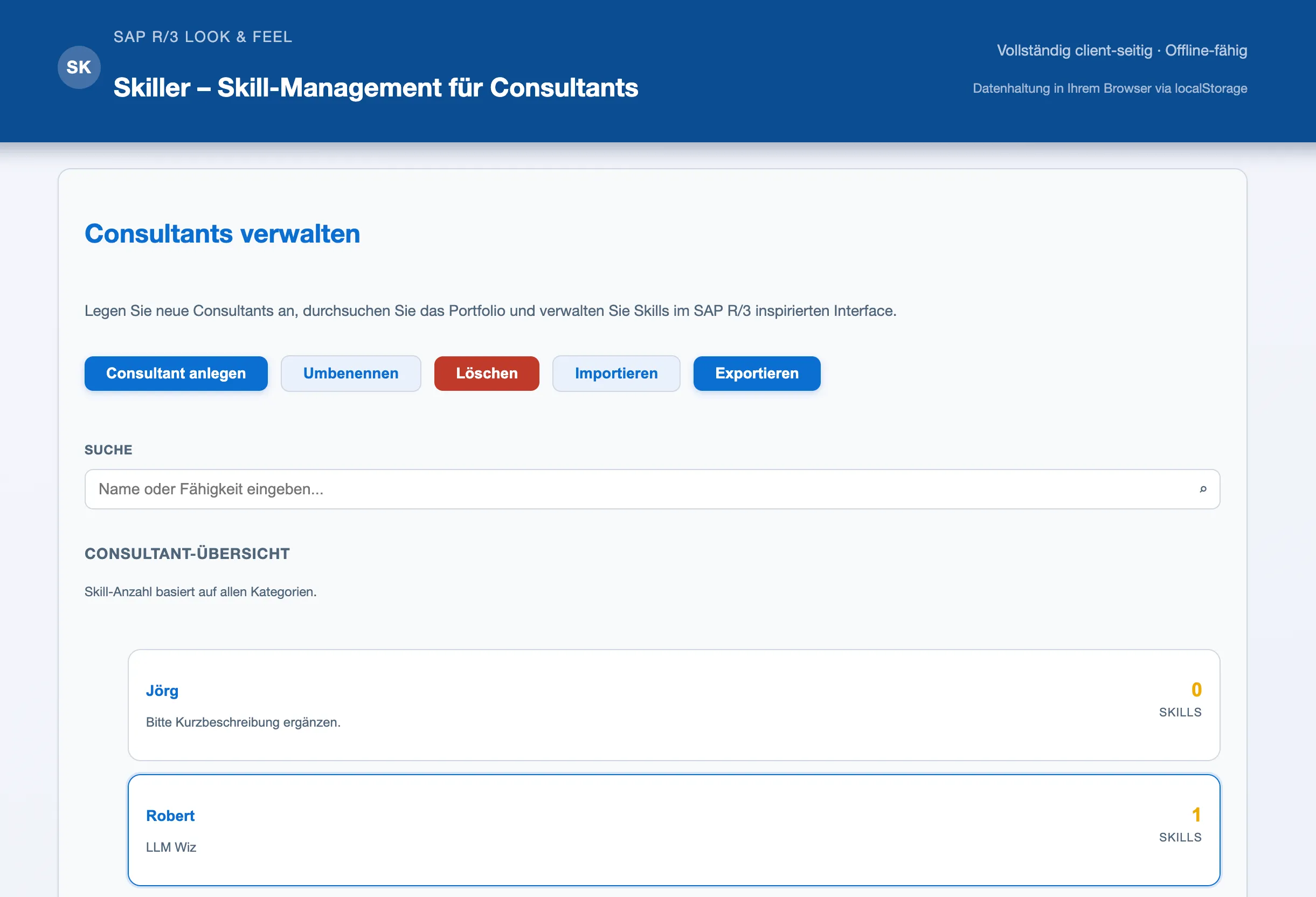 Skill-App im SAP-R/3-Look